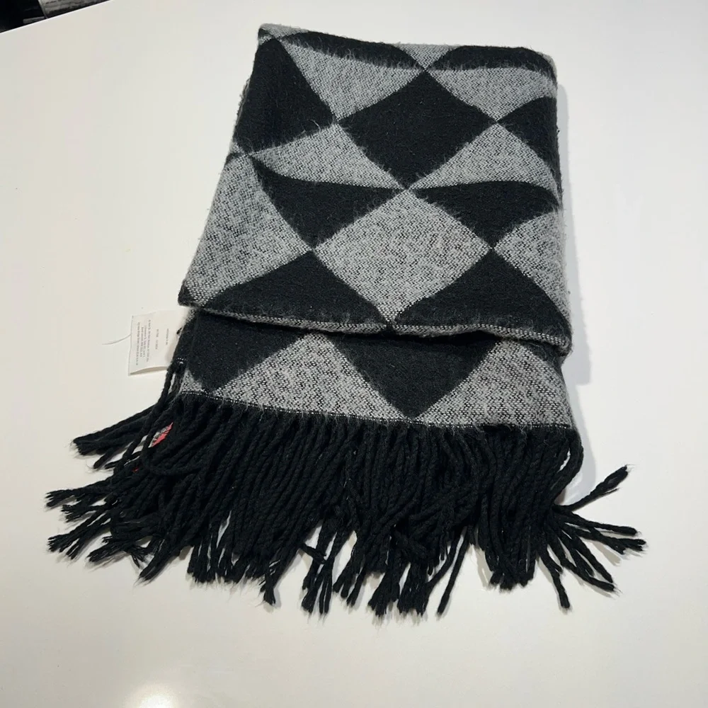 West Elm Black and Gray Geometric Fringe Blanket